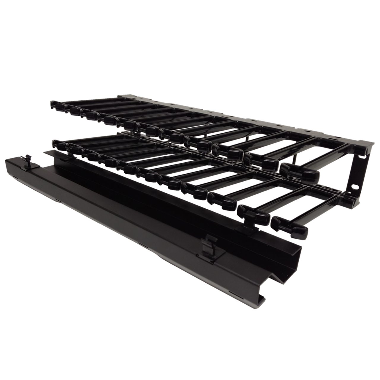 Black Mighty Mo 20 2RU cable manager in the open position
