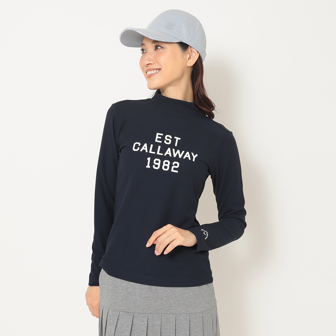 ポリエステルスムース長袖モックネックシャツ (WOMENS)