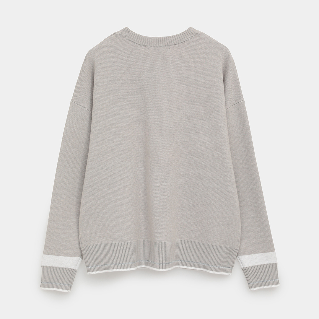 クルーネック長袖ラインストーン付きニット (WOMENS)