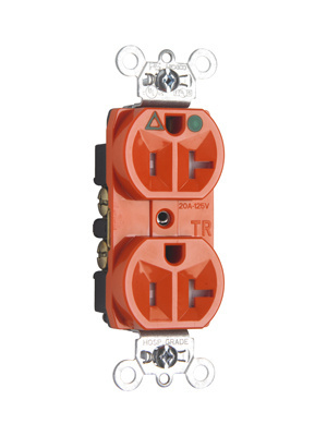 Tamper-Resistant Isolated Ground Hospital Grade Receptacle, Back and Side Wire, 20A, 125V, Orange