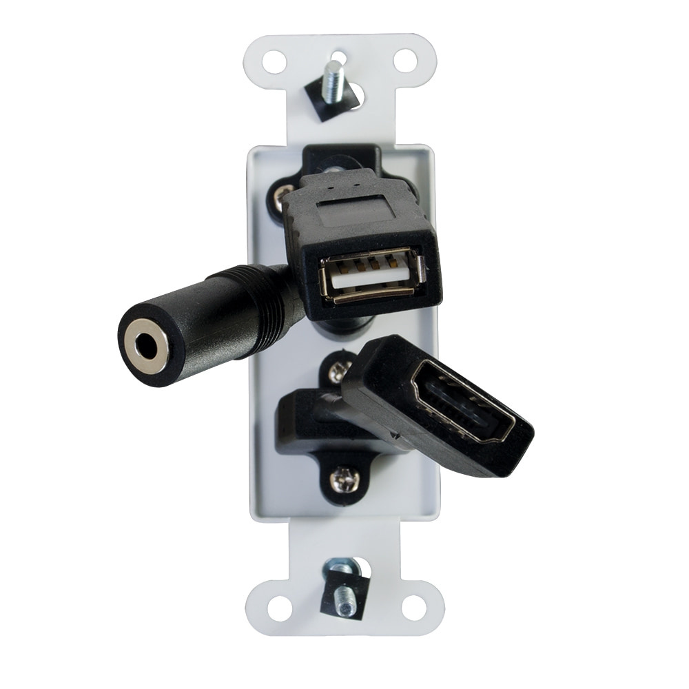 HDMI, USB and 3.5mm Audio Pass Through Decorative Wall Plate - White