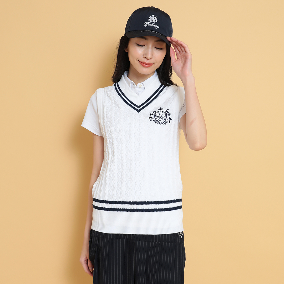 MARK&LONA ケーブル編み Vネック ベスト 黒 MARK&LONA ケーブル編み Vネック ベスト 黒