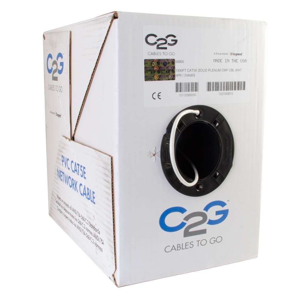 Cat5e Bulk Unshielded (UTP) Network Cable with Solid Conductors - Plenum CMP-Rated - White (TAA)