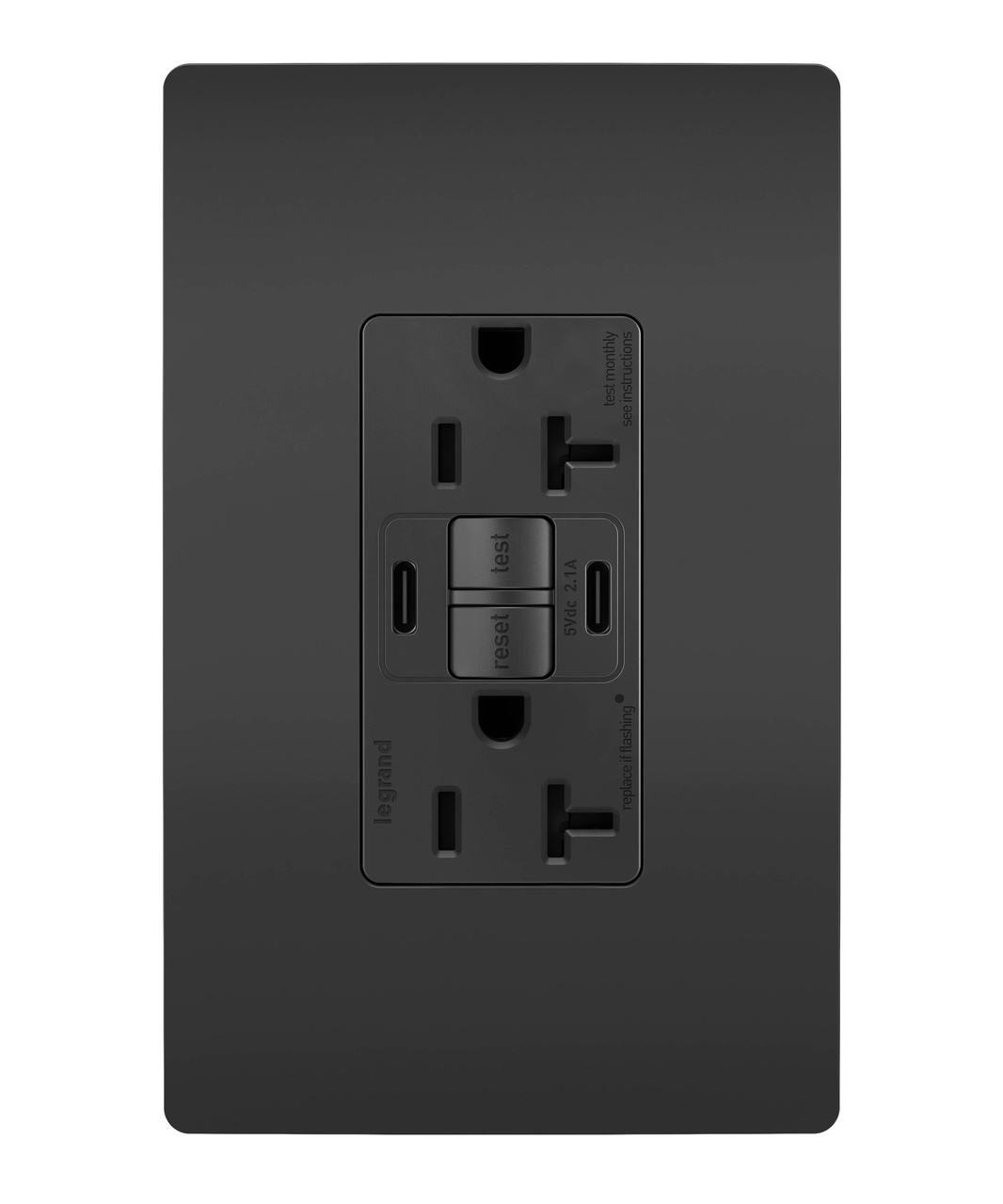 radiant Collection 20 amp GFCI USB Type C/C Outlet in Black