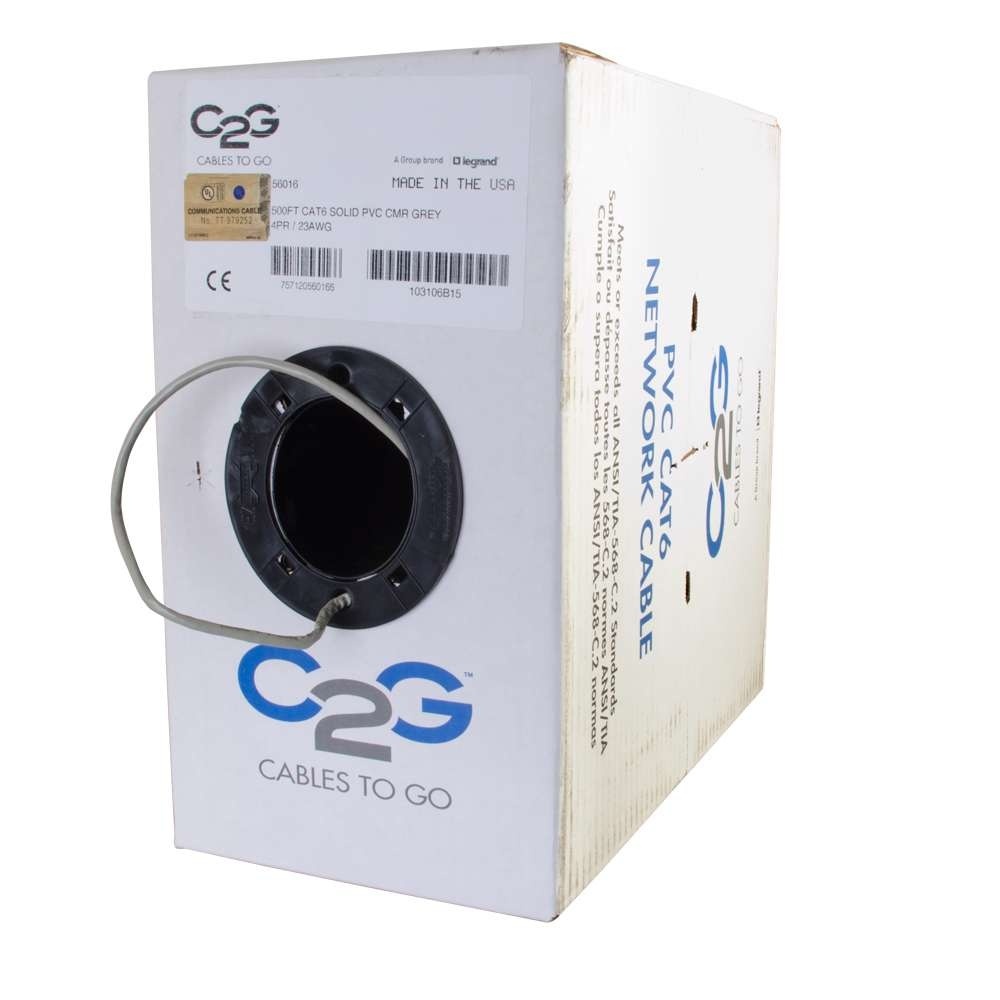 Cat6 Bulk Unshielded (UTP) Ethernet Network Cable with Solid Conductors - Riser CMR-Rated - Black (TAA)