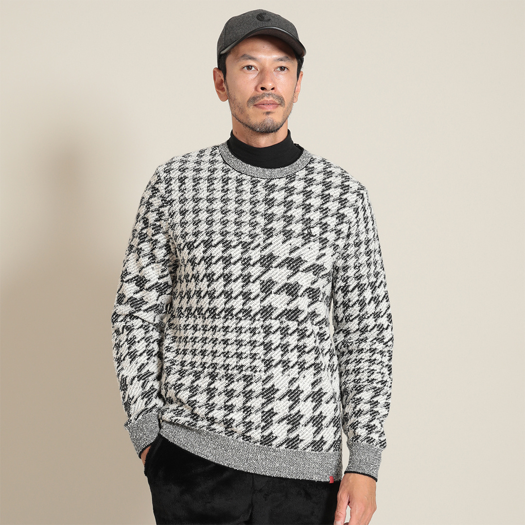 ツイードグレンチェッククルーネックニット (MENS)
