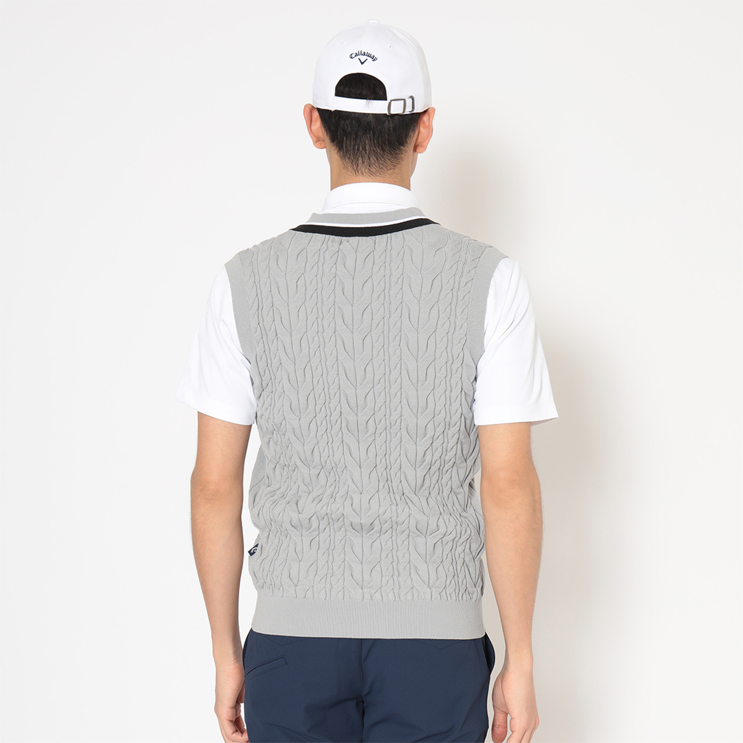 ミニケーブル編みVネックニットベスト (MENS)