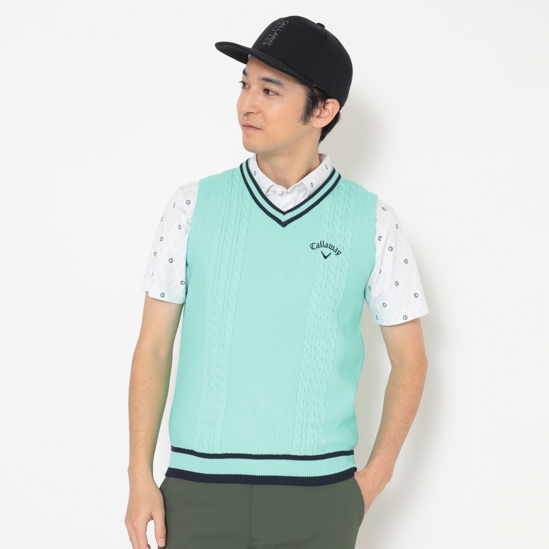 ケーブル編みVネックニットベスト (MENS)