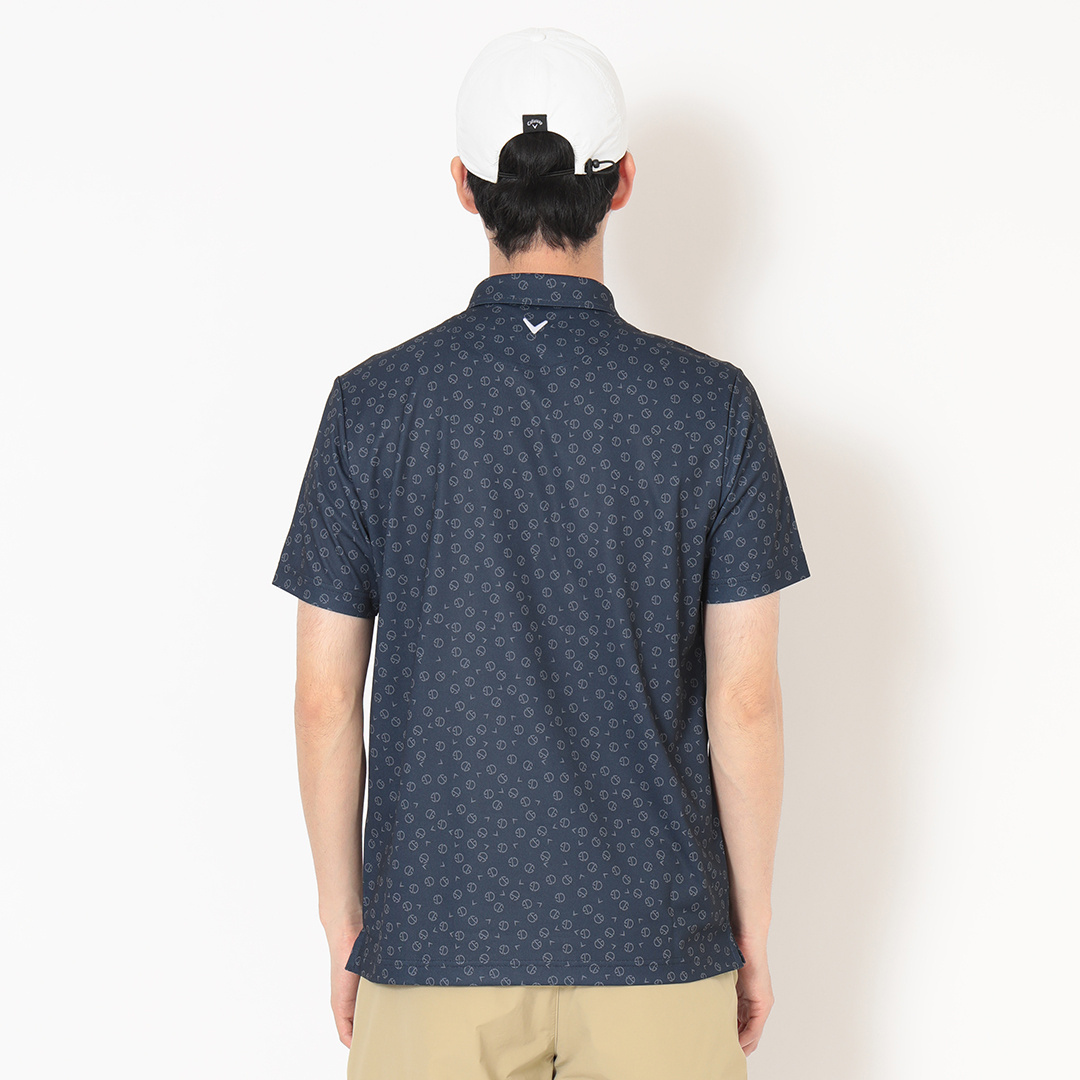 ハニカムメッシュストライプ×小花柄半袖シャツ (MENS)