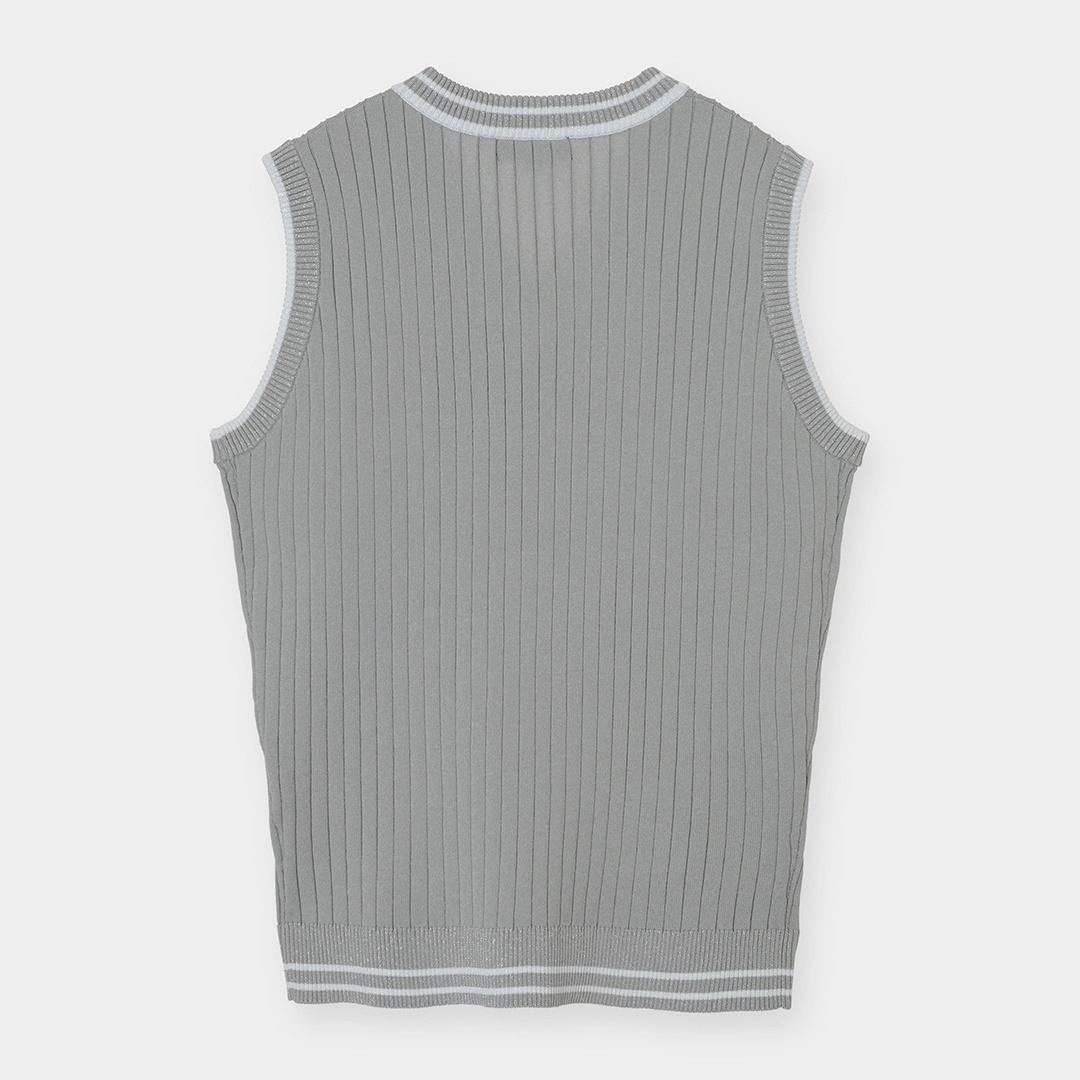 リブ編みVネックニットベスト (WOMENS)