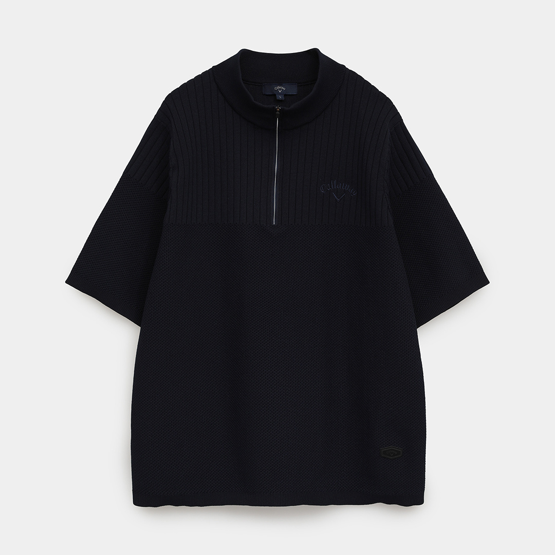 半袖ハーフジップモックネックニット ※4Lサイズあり (MENS)