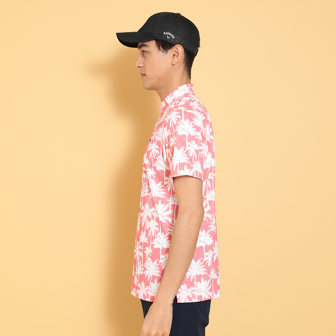 ポリエステルピケヤシ柄半袖シャツ (MENS)