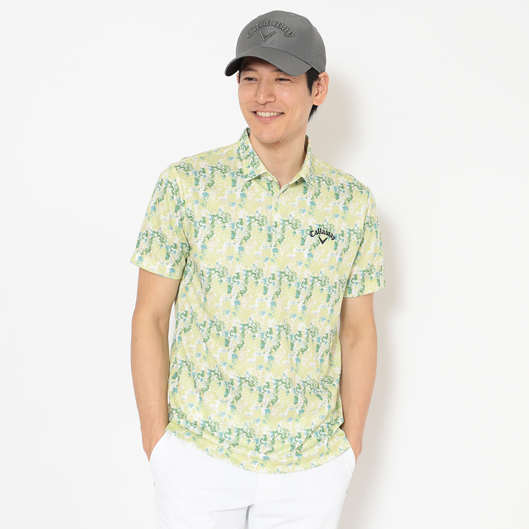 ハニカムメッシュボタニカル柄半袖シャツ (MENS)