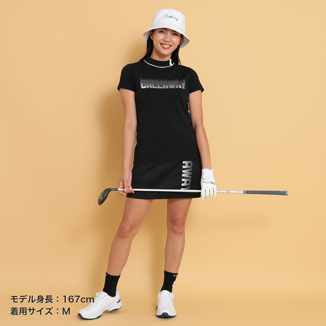 LPFG ウィメンズ オールオーバー 半袖モックネックシャツ新品 メタリックロゴ半袖モックネックシャツ (WOMENS)