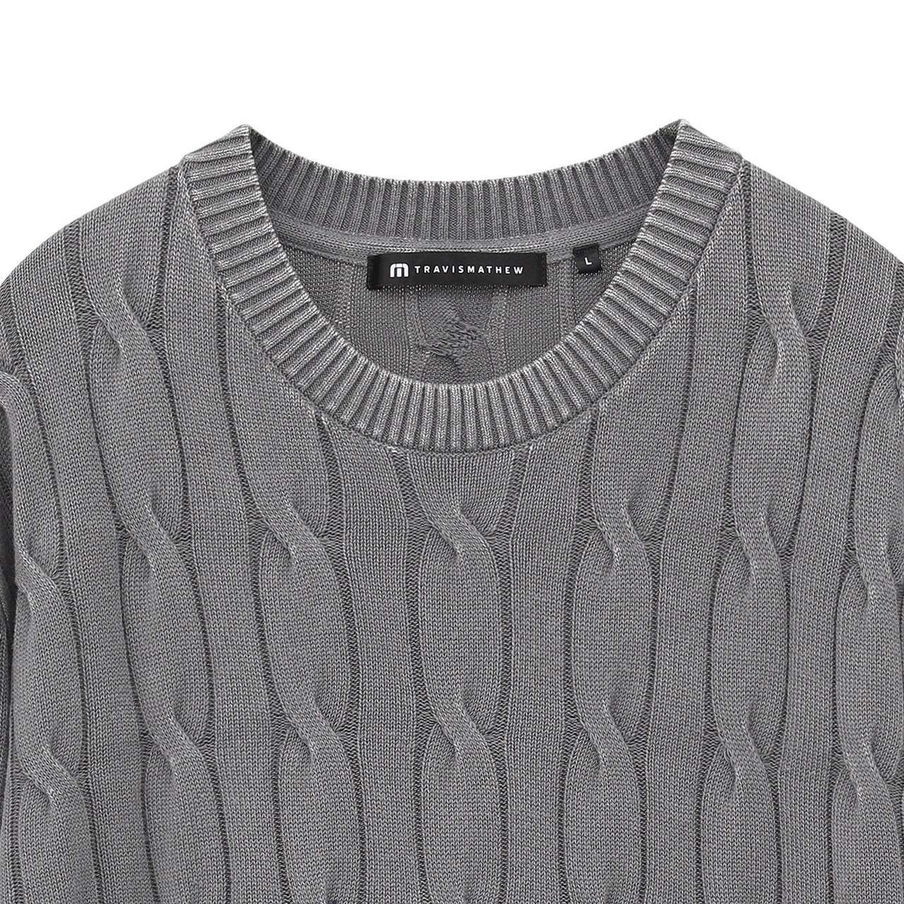 製品染め クルーネック ケーブルセーター (MENS)