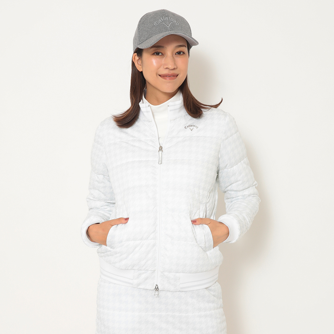 スターストレッチ千鳥プリント中綿ブルゾン (WOMENS)