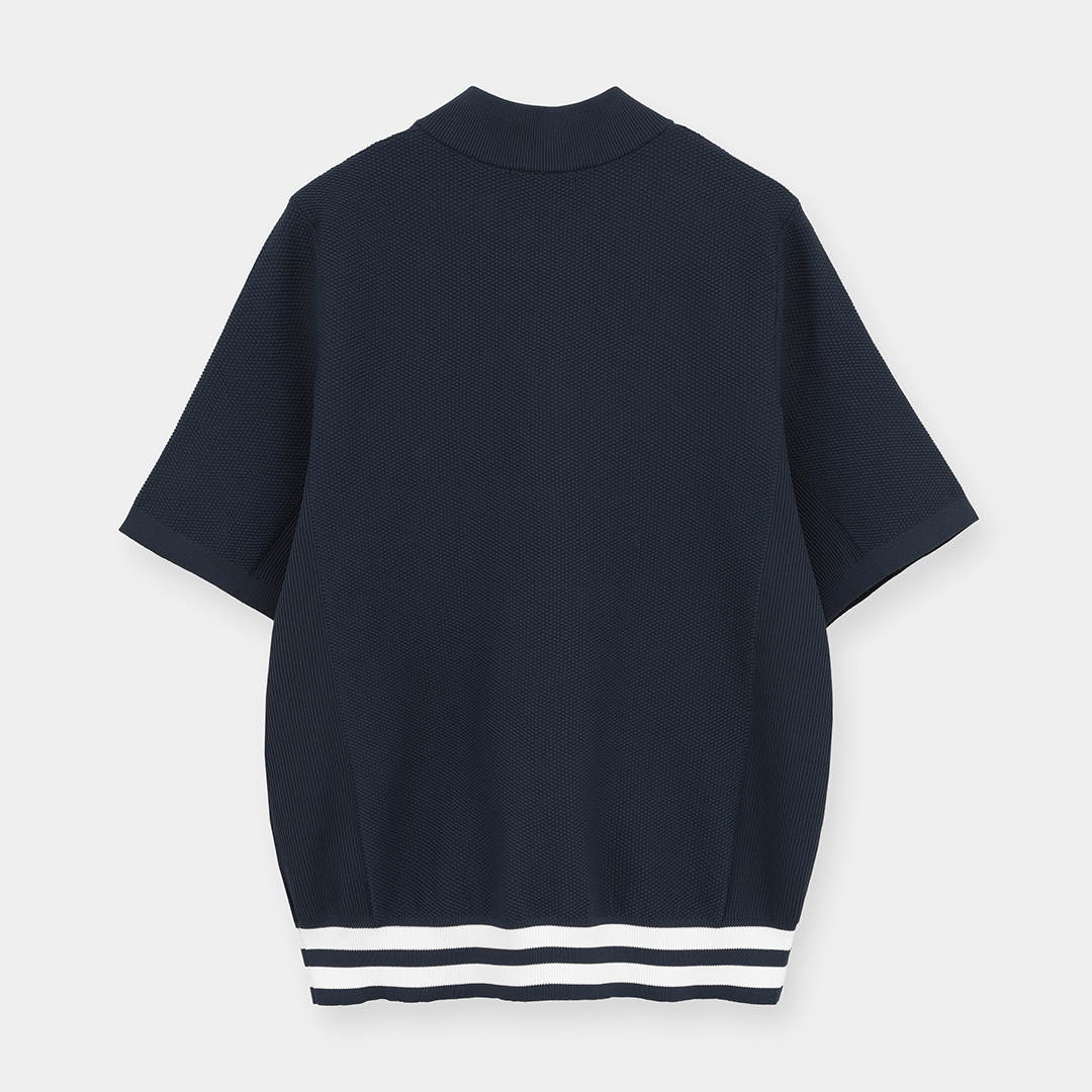 カノコ編みハーフジップ半袖ニット ※4Lサイズあり (MENS)