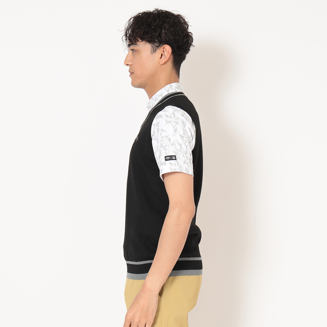 タック編みポリエステルVネックニットベスト (MENS)