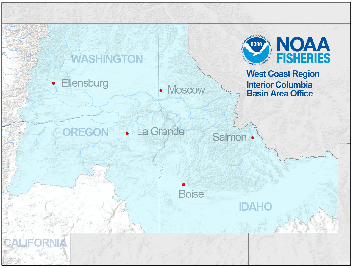 Map of interior Columbia Basin with area office locations