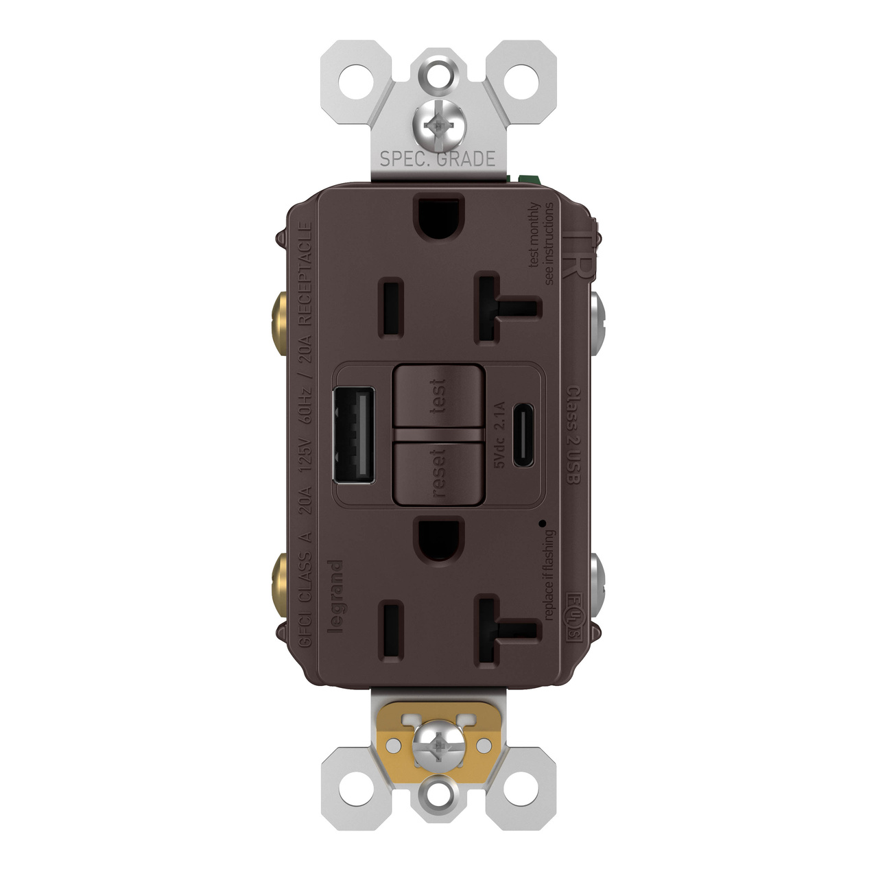 radiant Collection 20 amp GFCI USB Type A/C Outlet in Dark Bronze