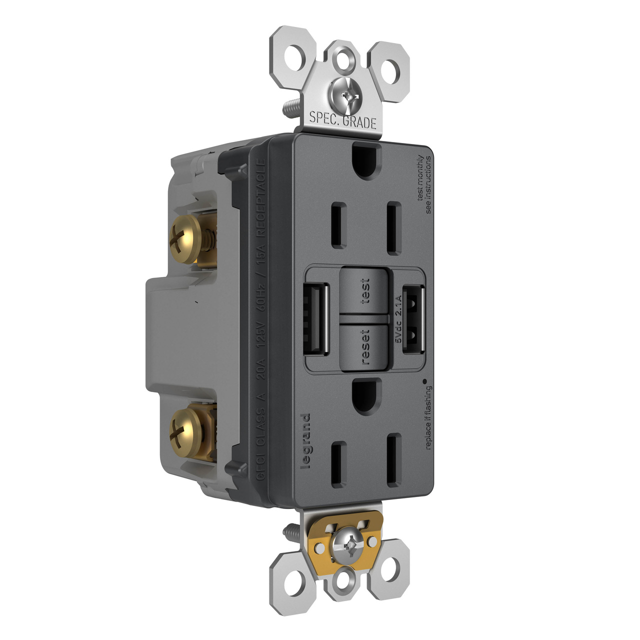 radiant Collection GFCI USB Outlet in Graphite