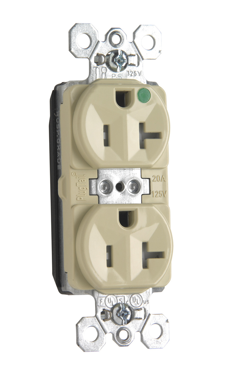 PlugTail® Tamper-Resistant Hospital Grade Receptacle, Back and Side Wire, 20A, 125V, Ivory