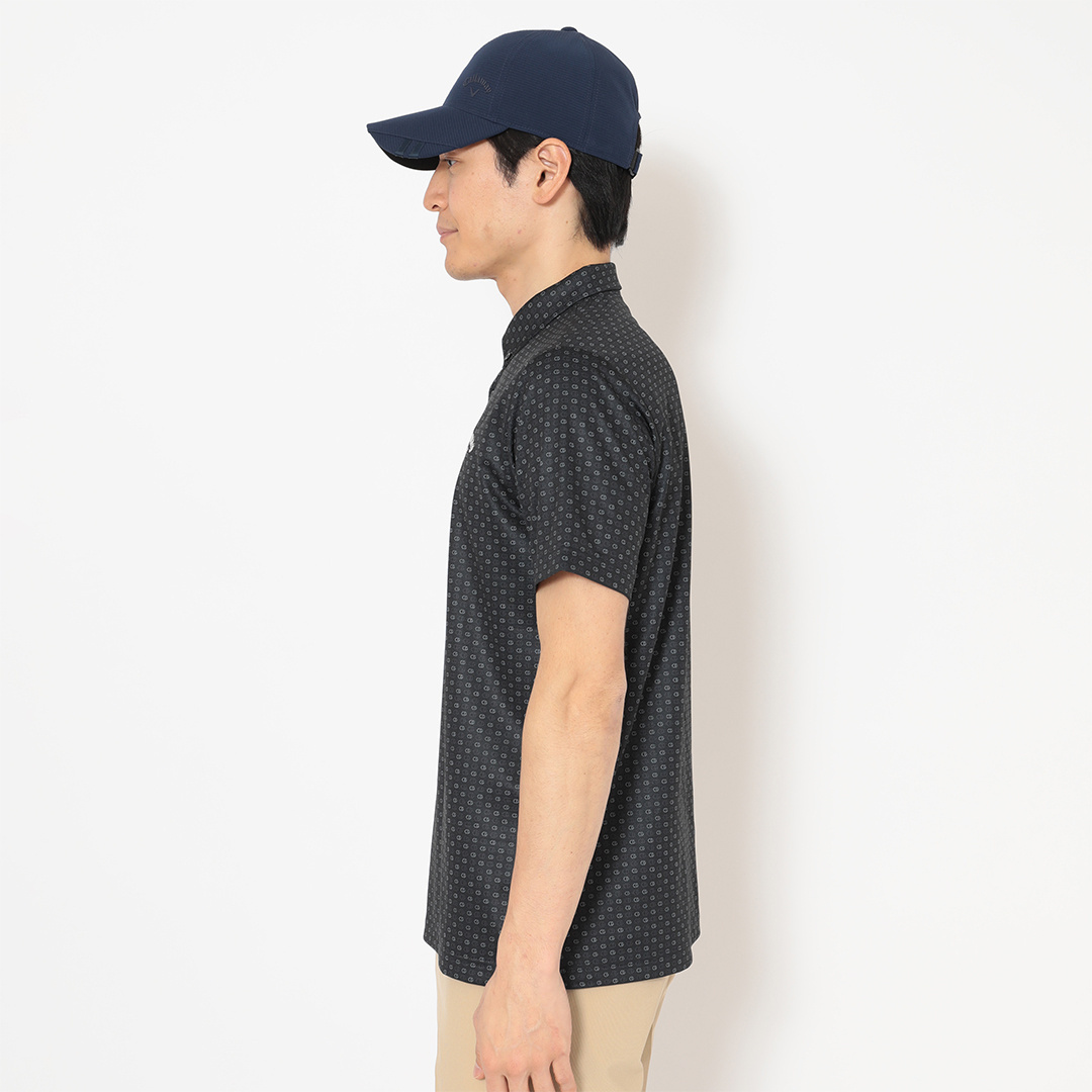 ハニカムメッシュ総柄ロゴ半袖シャツ (MENS)