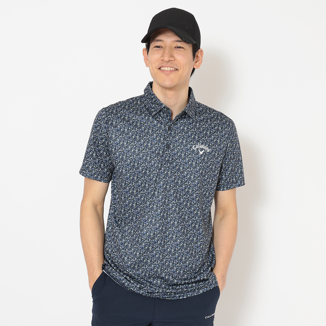 ハニカムメッシュ小花柄半袖シャツ (MENS)