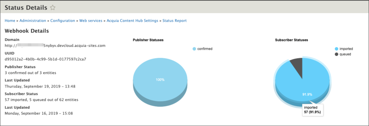 Status details page displays a client's webhook details
