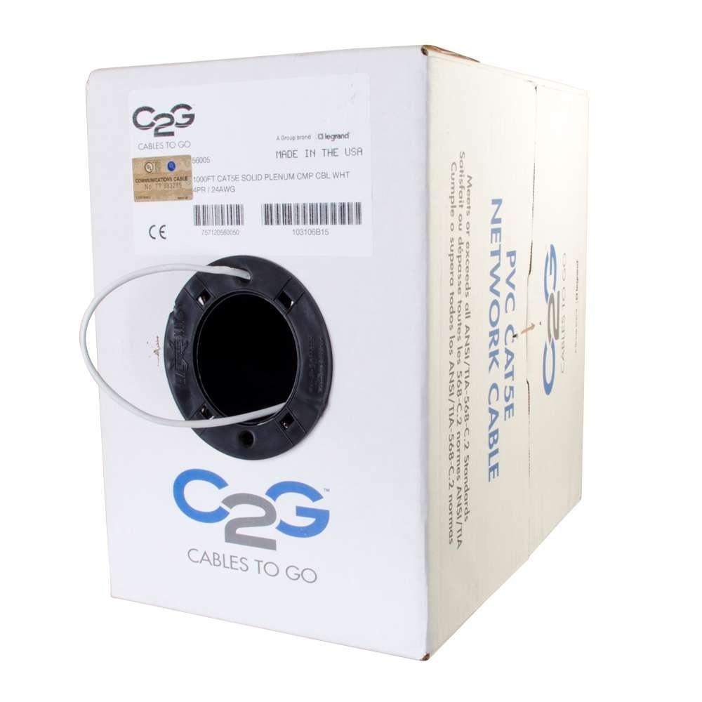 Cat5e Bulk Unshielded (UTP) Network Cable with Solid Conductors - Plenum CMP-Rated - White (TAA)