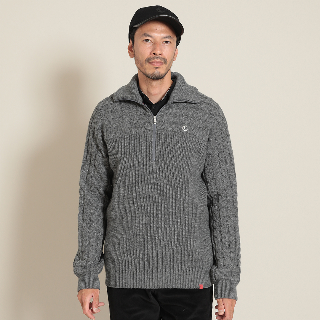 キャロウェイ レッドレーベル ハーフジップ ウール混 ニット バーガンディ M キャロウェイ レッドレーベル ハーフジップ ウール混 ニット