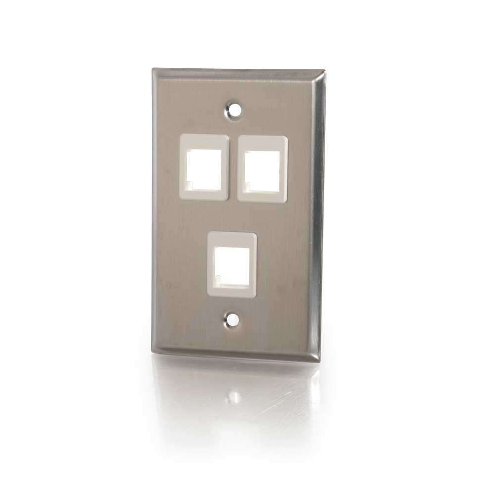 Three Port Keystone Single Gang Wall Plate - Stainless Steel