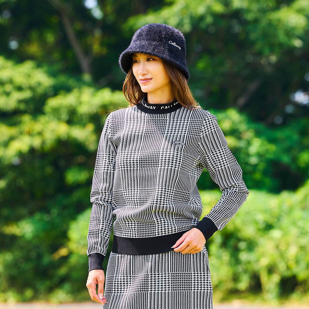 ポリエステルジャガードチェック柄ニット (WOMENS)