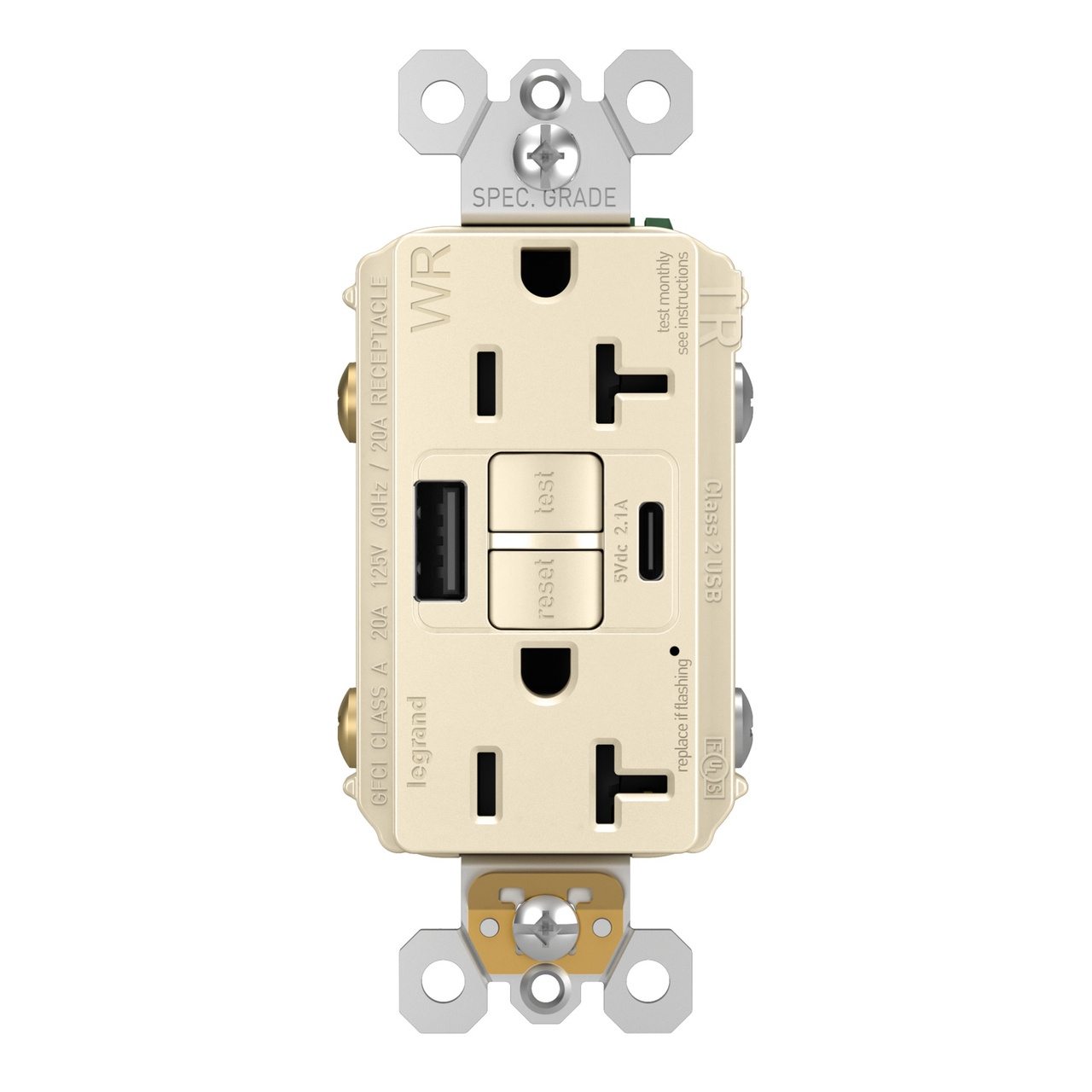 radiant® 20A Tamper-Resisant Outdoor Self-Test GFCI USB Type-A/C Outlet