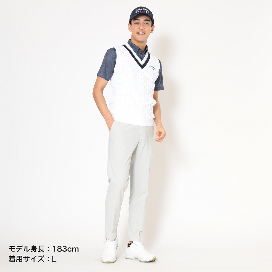 ミニケーブル編みVネックニットベスト (MENS)