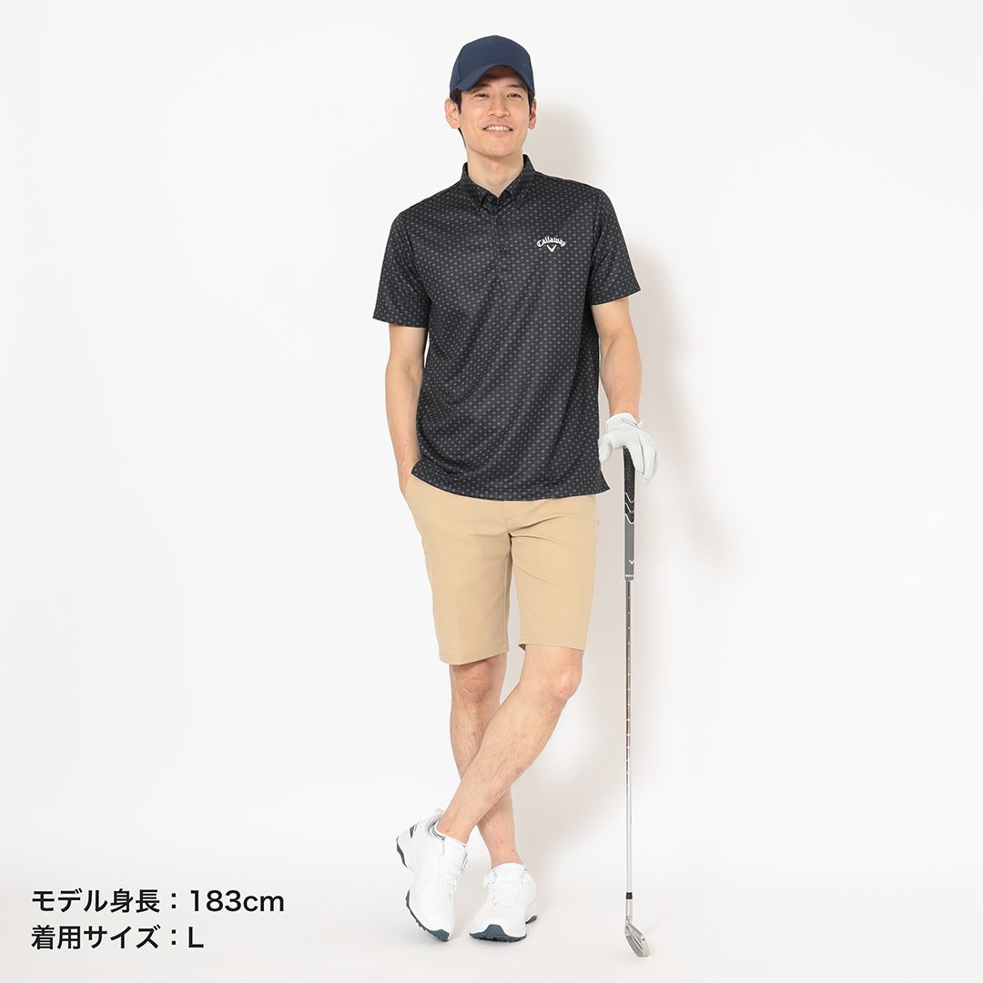 ハニカムメッシュ総柄ロゴ半袖シャツ (MENS)