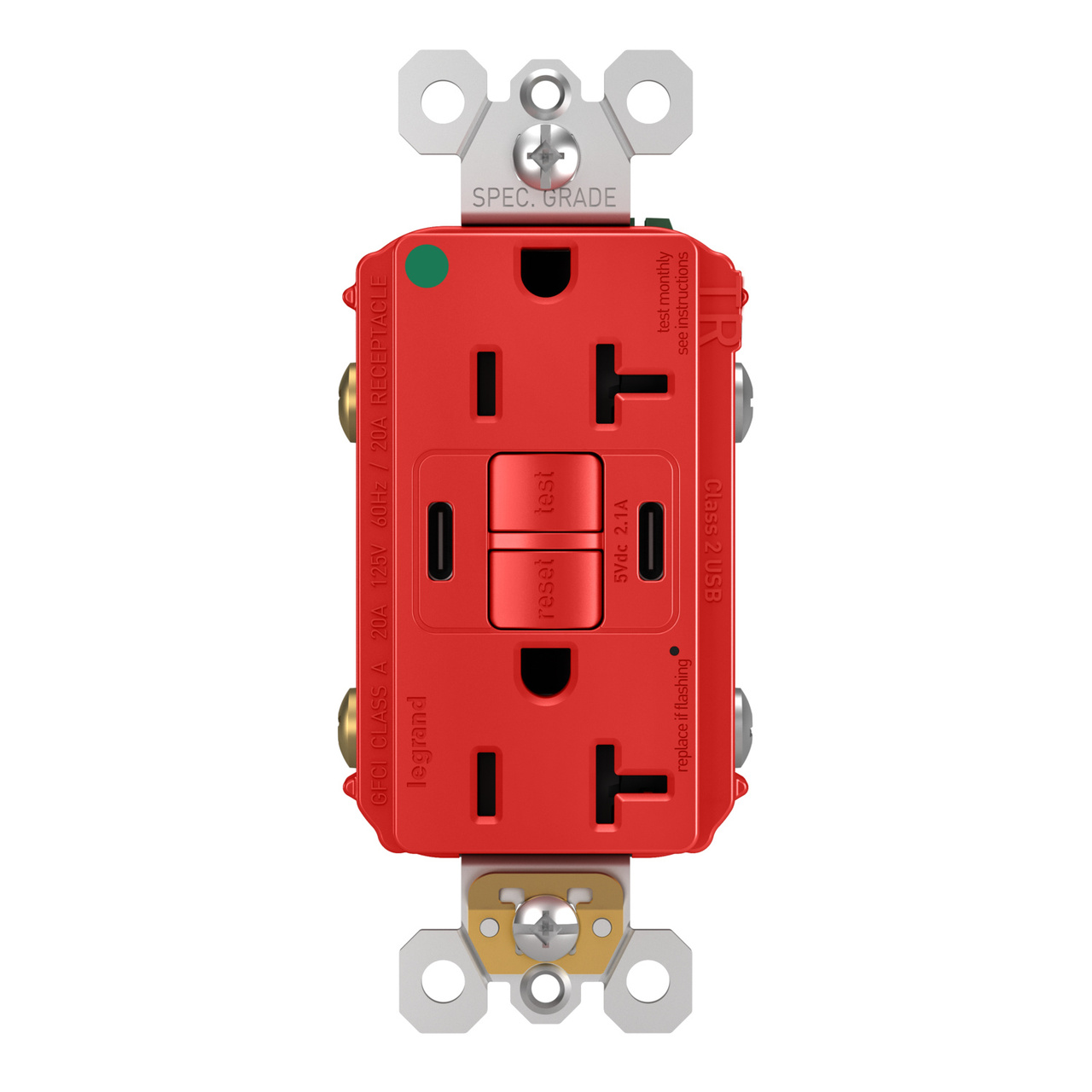 radiant® 20A Hospital-Grade Tamper-Resisant Self-Test GFCI USB Type-C/C Outlet