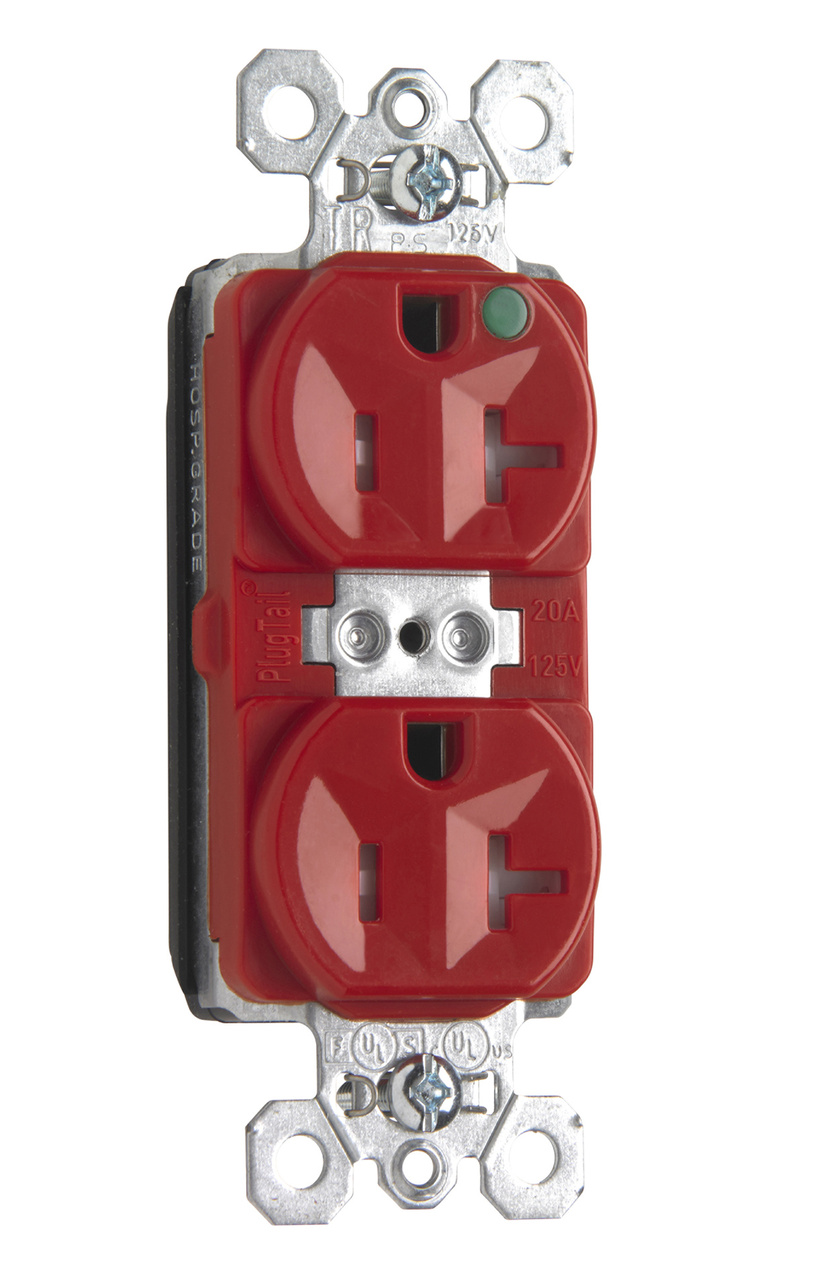PlugTail® Tamper-Resistant Hospital Grade Receptacle, Back and Side Wire, 20A, 125V, Red