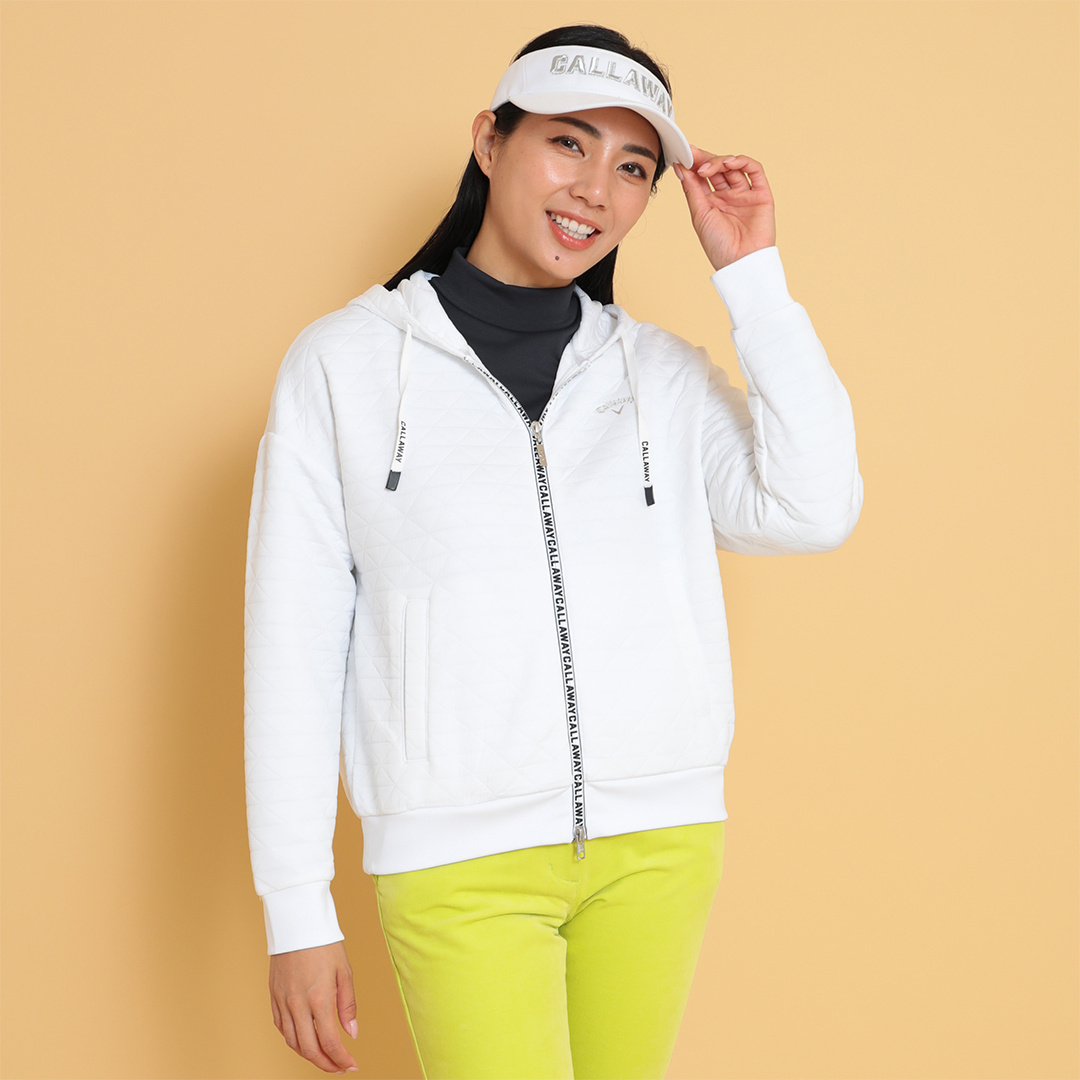 タグ付き未使用品 Callaway シアージップパーカー M ホワイト キルトスウェットフルジップパーカー (WOMENS)