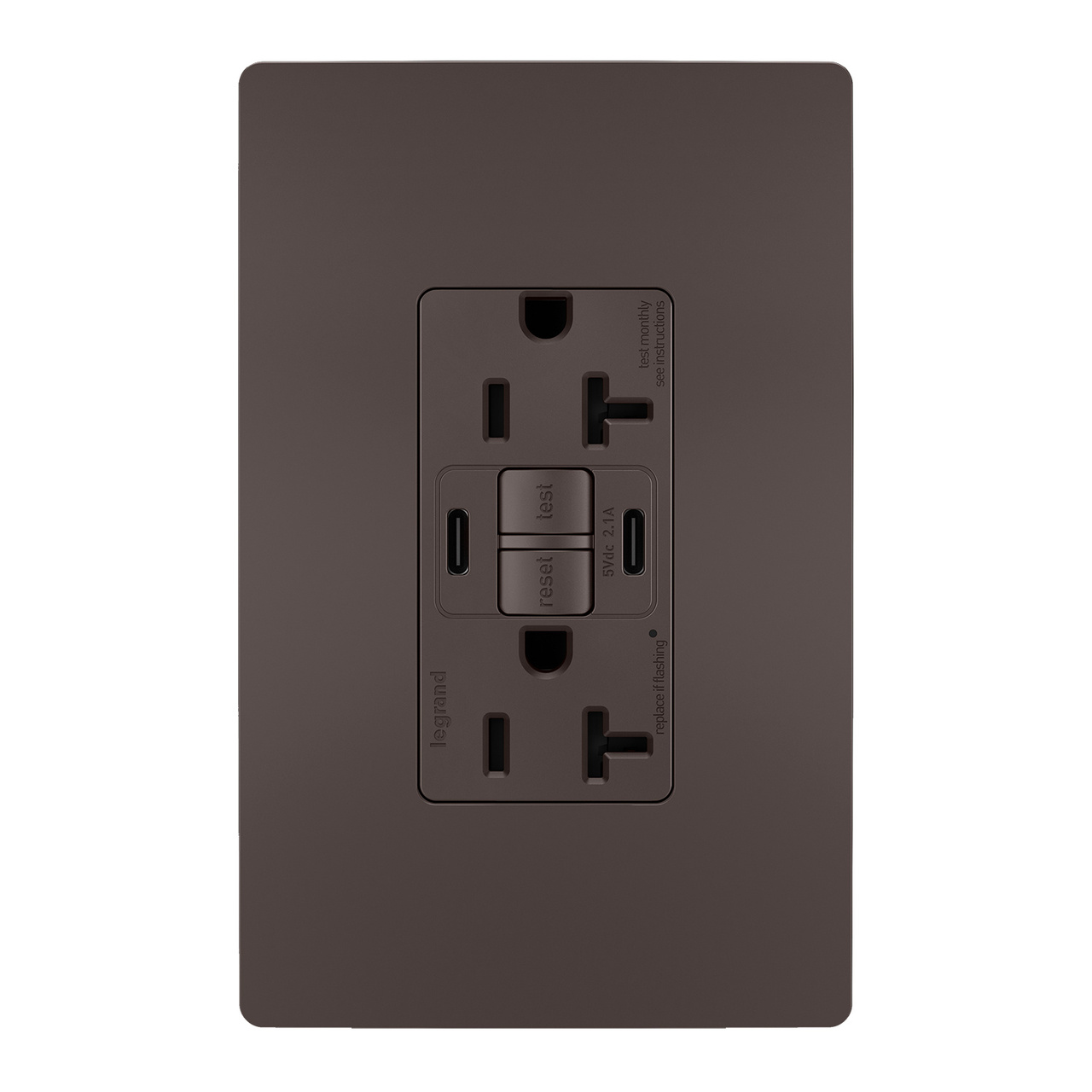 radiant Collection 20 amp GFCI USB Type C/C outlet in Brown