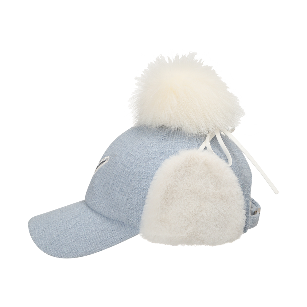 트위드 폼폼 이어워머 여성 볼캡