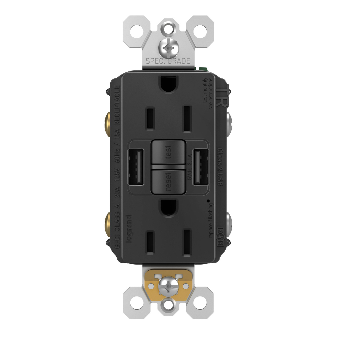 radiant Collection GFCI USB Outlet in Black