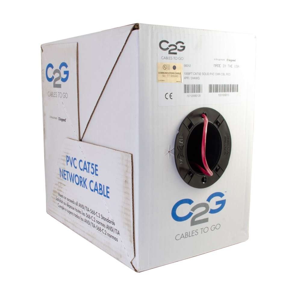 Cat5e Bulk Unshielded (UTP) Ethernet Network Cable with Solid Conductors - Riser CMR-Rated - Red