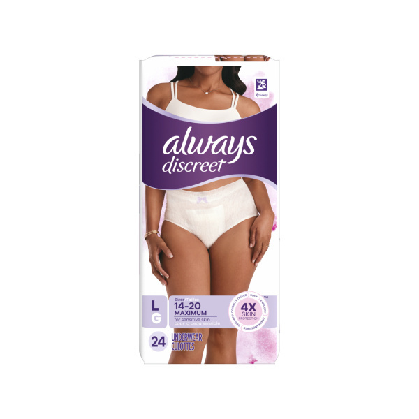 Always Discreet Sensitive Skin Underwear, Large - 24/bag (AWSKINLT Health & Beauty Health Care Incontinence Aids) photo