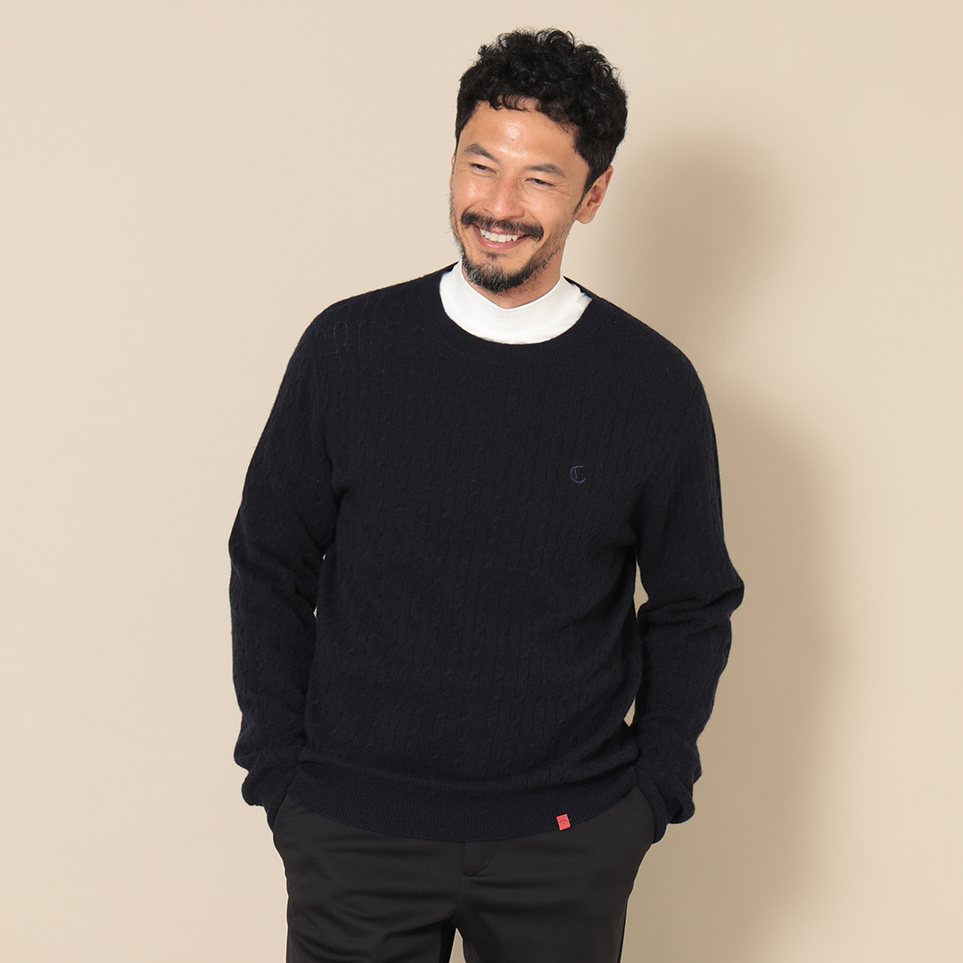 カシミヤケーブル クルーネックニット (MENS)