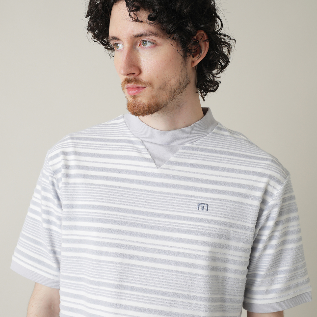 パイルボーダー 半袖モックネック(MENS)