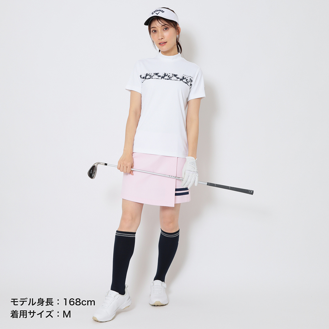ポリエステルスムース半袖モックネックシャツ (WOMENS)