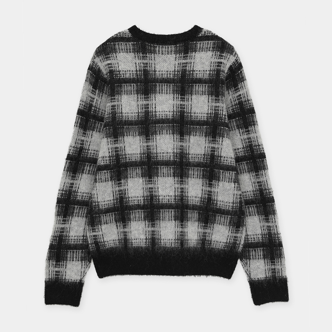 モヘア混オンブレチェッククルーネック長袖ニット (MENS)