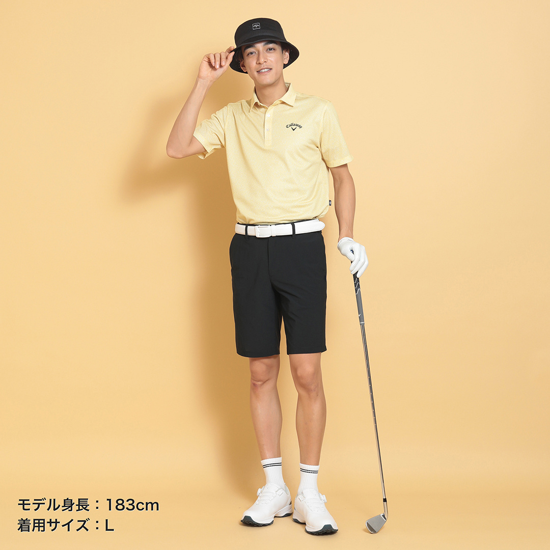 PEARLYGA ゴルフシャツ ホワイト サイズ5 かざあなメッシュボタニカルプリントシャツ ※4Lサイズあり