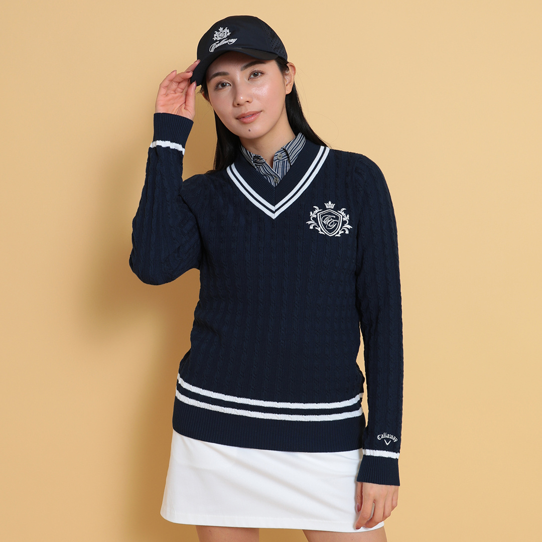 Vネックケーブルニット (WOMENS)